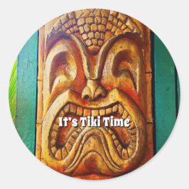 Adesivo Redondo É o Tiki Time Hawaii Divertido Retro Tropical Wood