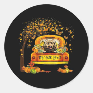 Adesivo Redondo É Pumpkin de Goldendoodle e Ação de Graças