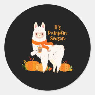 Adesivo Redondo É Pumpkin Season Llama Autumn Leaves Fall Gift