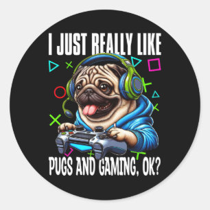 Adesivo Redondo É Realmente Como Pugs E Jogos Ok, Video Game Lov