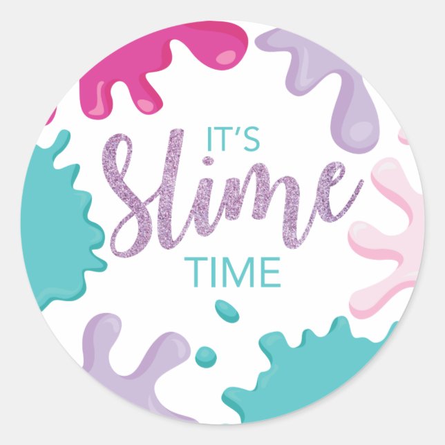 Adesivo Redondo É Slime Time Aniversário Pink Slime Stickers (Frente)