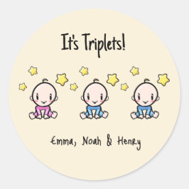 Adesivo Redondo É Triplets, Bebês Triplet Personalizados!