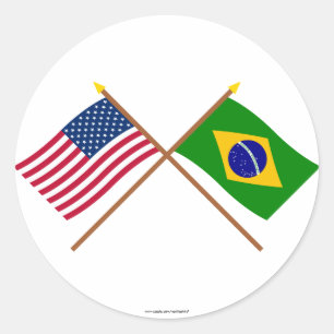 Adesivo Redondo E.U. e bandeiras cruzadas Brasil