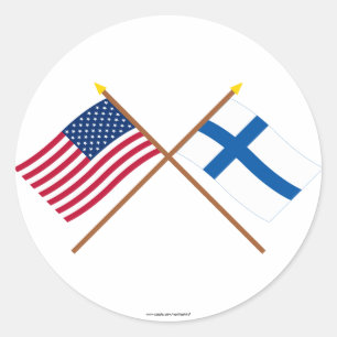 Adesivo Redondo E.U. e bandeiras cruzadas Finlandia