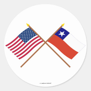 Adesivo Redondo E.U. e bandeiras cruzadas o Chile