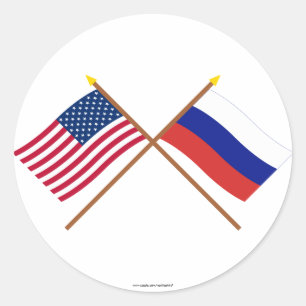 Adesivo Redondo E.U. e bandeiras cruzadas Rússia