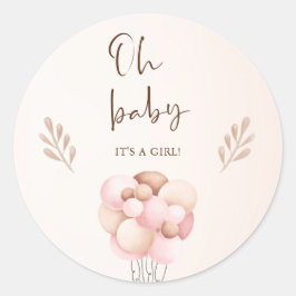 Adesivo Redondo É um Balão de Chá de fraldas de Aquarela Menina