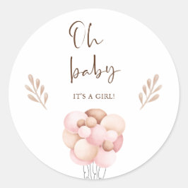 Adesivo Redondo É um Balão de Chá de fraldas de Aquarela Menina