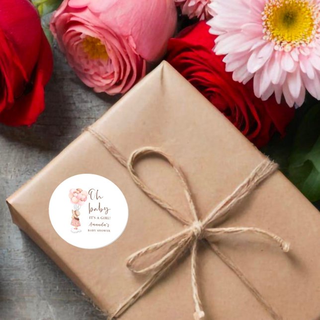 Adesivo Redondo É um balão de Chá de fraldas de Garota (Criador carregado)