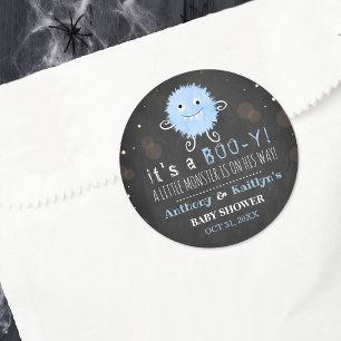 Adesivo Redondo É um Boo-y! Chá de fraldas de Halloween de Monst