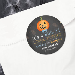 Adesivo Redondo É um Boo-y! Chá de fraldas de Halloween de Peque