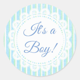 Adesivo Redondo É um "Boy Blue and Green Striped Stickers"