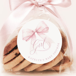 Adesivo Redondo É um Chá de fraldas Arco Rosa Menina