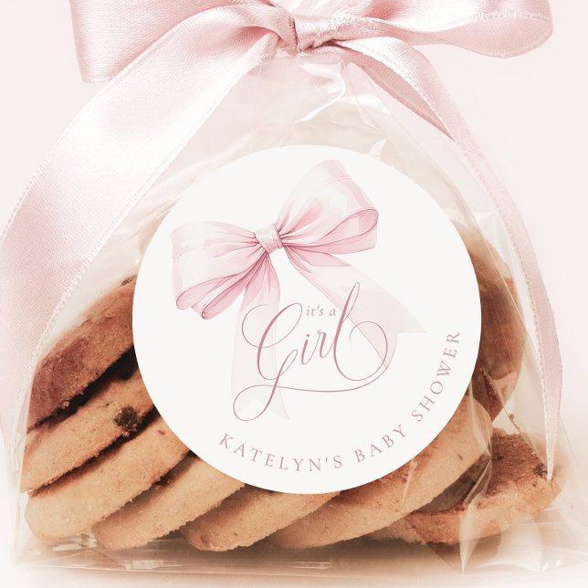 Adesivo Redondo É um Chá de fraldas Arco Rosa Menina (Criador carregado)