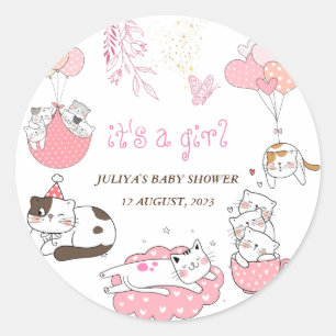 Adesivo Redondo É um chá de fraldas feminino com gatos