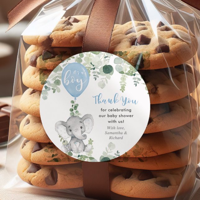 Adesivo Redondo É um chá de fraldas verde de balão de elefante (Criador carregado)