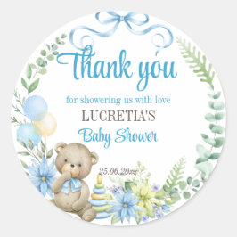 Adesivo Redondo É um garoto chá de fraldas floral de coroa obrigad