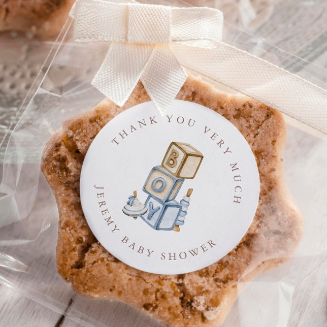 Adesivo Redondo É um menino Blue Boho Wooden Blocks and Toys (Criador carregado)