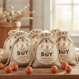 Adesivo Redondo É um menino! Chá de fraldas de Basquete Themed Co-