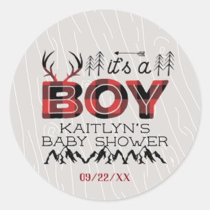 Adesivo Redondo É um menino! Chá de fraldas de Lumberjack de Xad