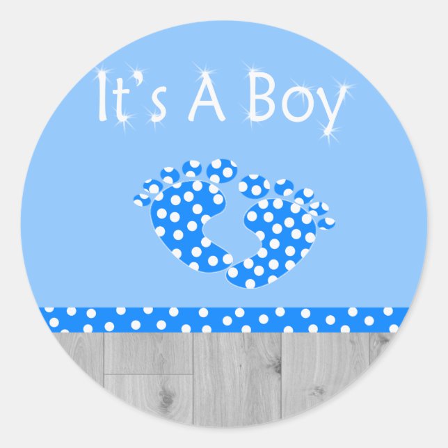 Adesivo Redondo É um menino com pés de bebê azuis (Frente)