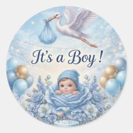 Adesivo Redondo É um Menino Fantasia Stork Bebe Revelação