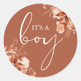 Adesivo Redondo É um menino outono bebê chuveiro favor