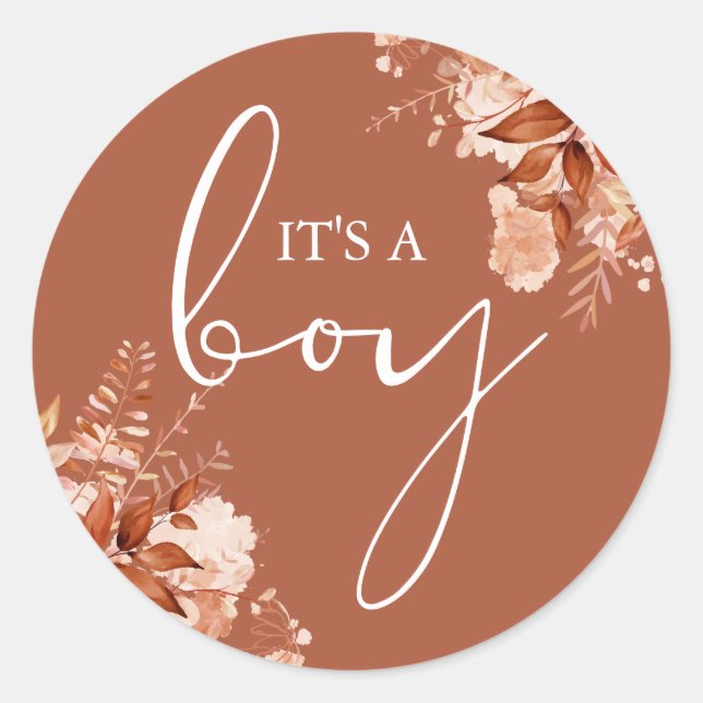 Adesivo Redondo É um menino outono bebê chuveiro favor (Frente)