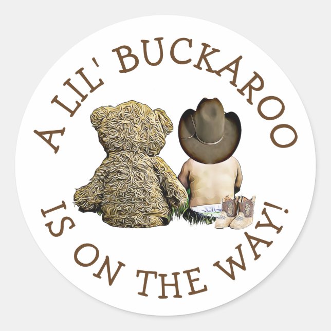 Adesivo Redondo É um pequeno Chá de fraldas de cowboy (Frente)
