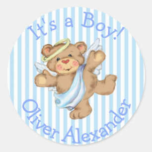 Adesivo Redondo É um Urso de Pelúcia Anjo Personalizado Menino