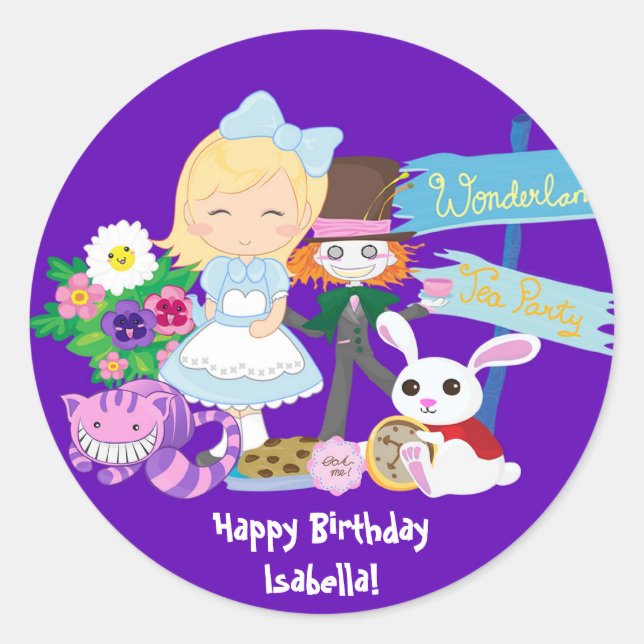 Adesivo Redondo É um Vinheta do Tea Party Birthday Wonderland (Frente)