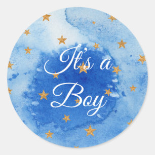 Adesivo Redondo É uma "Boy -Blue Watercolor" com estrelas