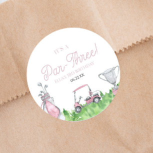 Adesivo Redondo É uma festa de aniversário de 3 anos de Golfe Rosa