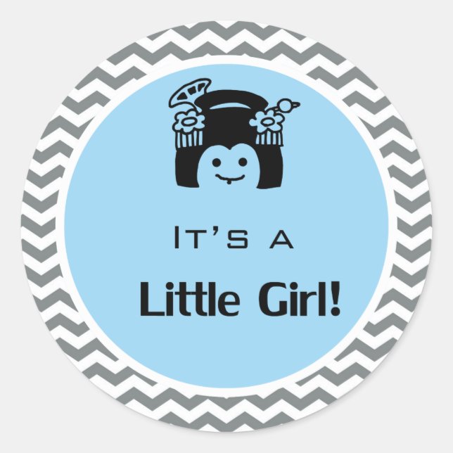 Adesivo Redondo É uma garota azul, cinza com adesivos. (Frente)