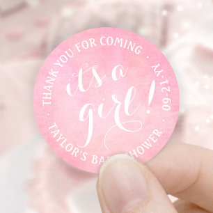 Adesivo Redondo É uma garota! Chá de fraldas de Script de Aquare