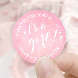 Adesivo Redondo É uma garota! Chá de fraldas de Script de Aquarela