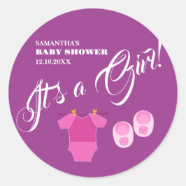 Adesivo Redondo É uma garota! Chá de fraldas Rosa Moderno. Guardan