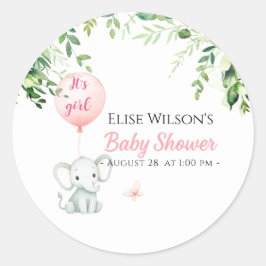 Adesivo Redondo É uma garota! Pequeno elefante bonito com balão