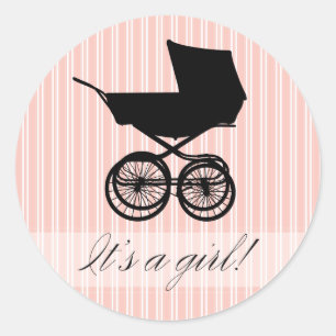 Adesivo Redondo É uma garota! Pink Baby Buggy Sticker
