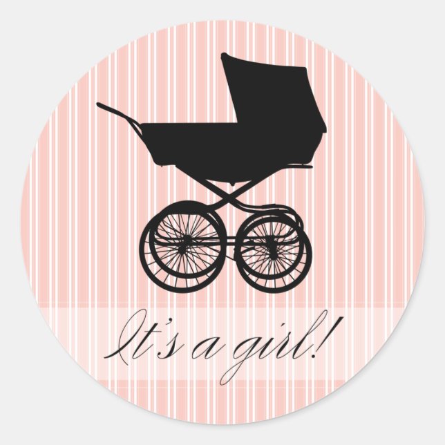 Adesivo Redondo É uma garota! Pink Baby Buggy Sticker (Frente)