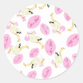 Adesivo Redondo É uma menina, Baby Sticker com Storks