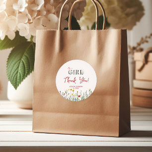 Adesivo Redondo É uma Menina com Chuveiro de Bebê de Flores da Pri