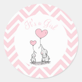 Adesivo Redondo É uma menina Pastel Baby Elephant com personagem c