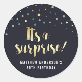 Adesivo Redondo É uma surpresa! Gold Foil Confetti Birthday