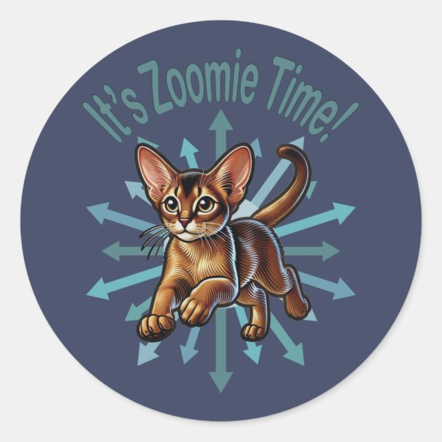 Adesivo Redondo É Zoomie Time Abyssinian Cat (Frente)