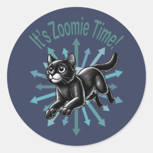 Adesivo Redondo É Zoomie Time Black Cat
