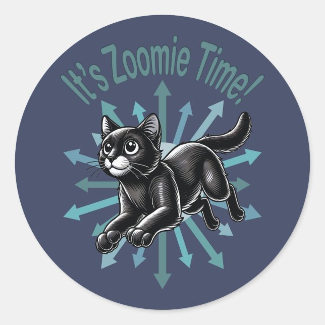 Adesivo Redondo É Zoomie Time Black Cat (Frente)