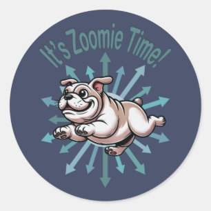 Adesivo Redondo É Zoomie Time Bulldog