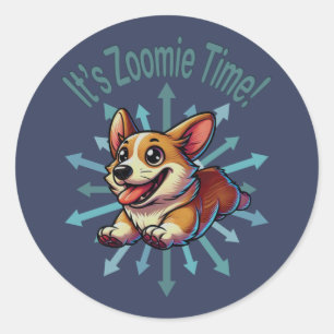 Adesivo Redondo É Zoomie Time Corgi