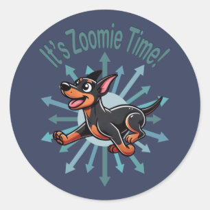 Adesivo Redondo É Zoomie Time Doberman Pincher